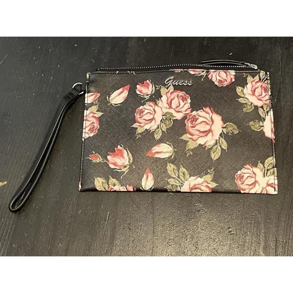 GUESS floral clutch wallet handbag zipper closure